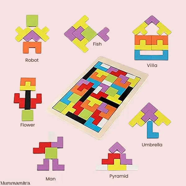 PuzzleTiles™ – Think, Build & Create | Colorful Wooden Blocks | Logic + Pattern Play