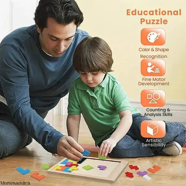 PuzzleTiles™ – Think, Build & Create | Colorful Wooden Blocks | Logic + Pattern Play
