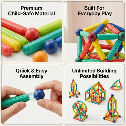 BuildSticks™ – Magnetic Learning Blocks | Multicolor Geometry Pieces | Builds STEM Foundations