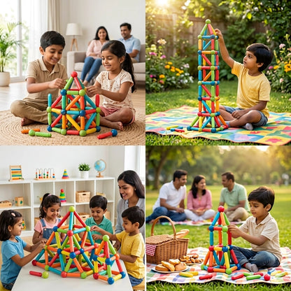 BuildSticks™ – Magnetic Learning Blocks | Multicolor Geometry Pieces | Builds STEM Foundations
