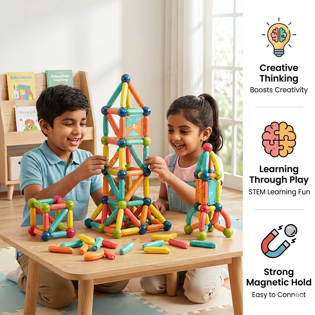 BuildSticks™ – Magnetic Learning Blocks | Multicolor Geometry Pieces | Builds STEM Foundations
