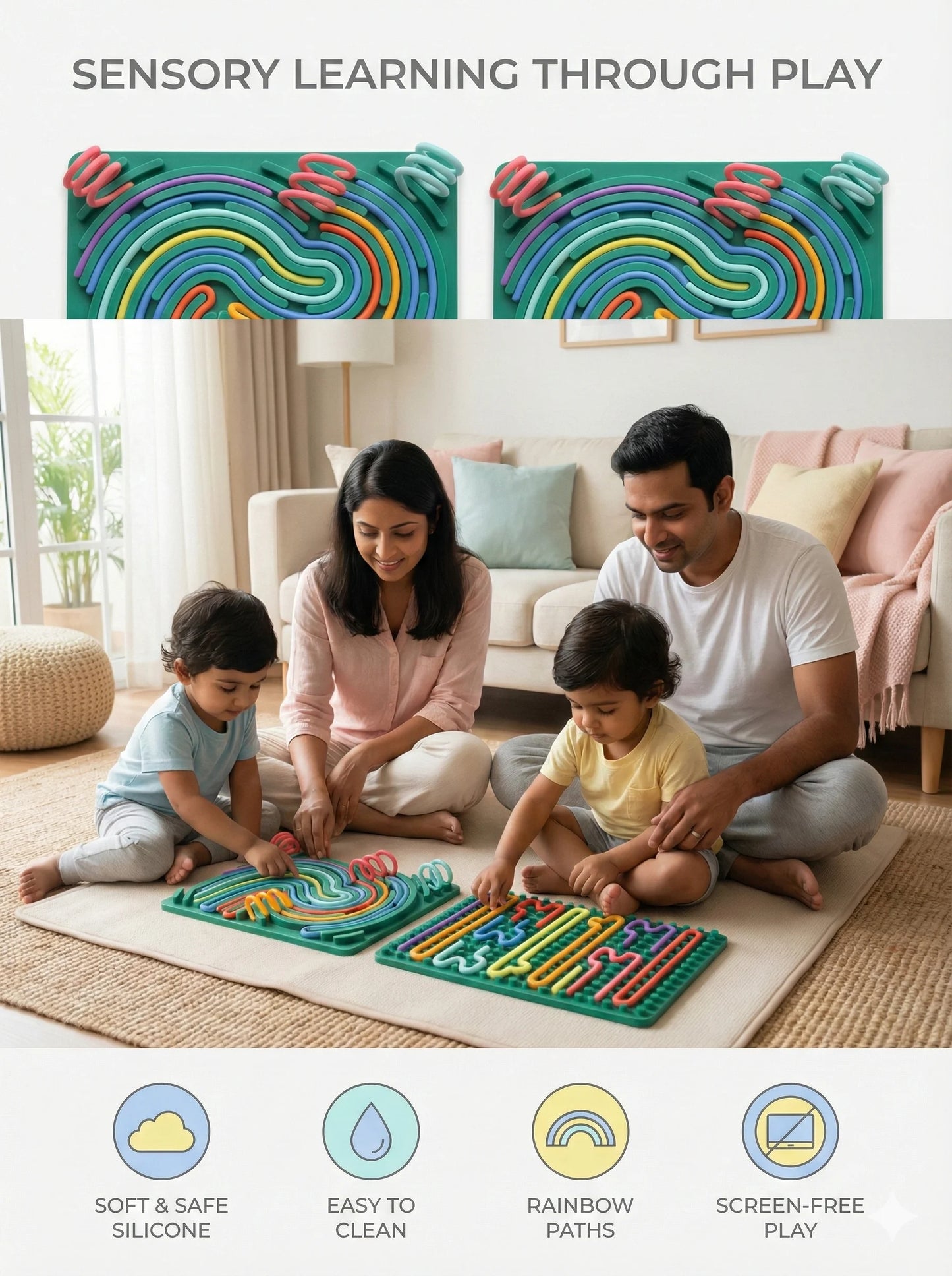 MindCalm™ – Silicone Sensory Fidget Board Toy with Color Strings | Stress Relief, Focus & Calm Toy for Kids and Adults